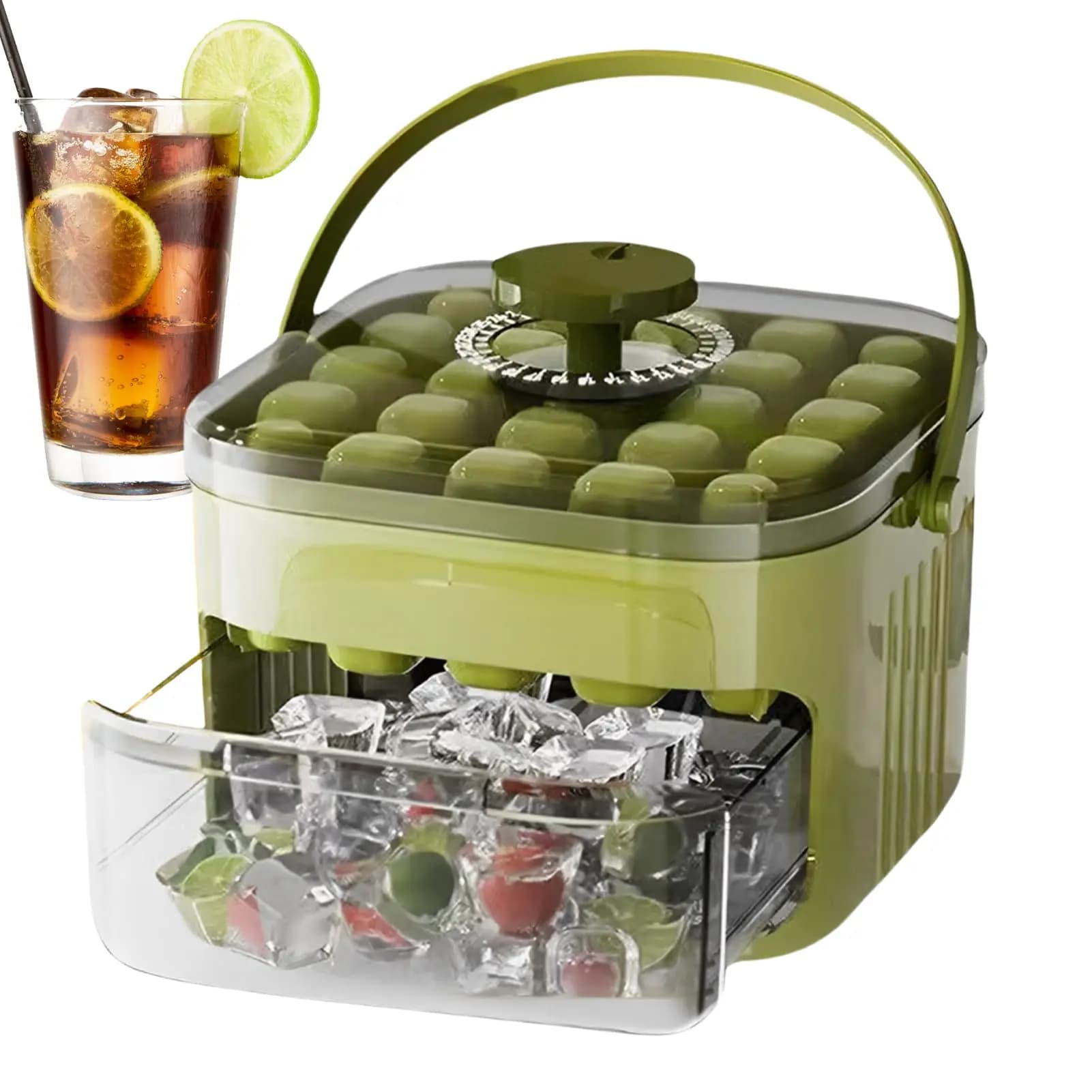 Stampo per Cubetti di Ghiaccio Easy Press con Coperchio e Contenitore, per Bevande Fredde, in Materiale PP per Alimenti, Essenziale per l'Estate a Casa