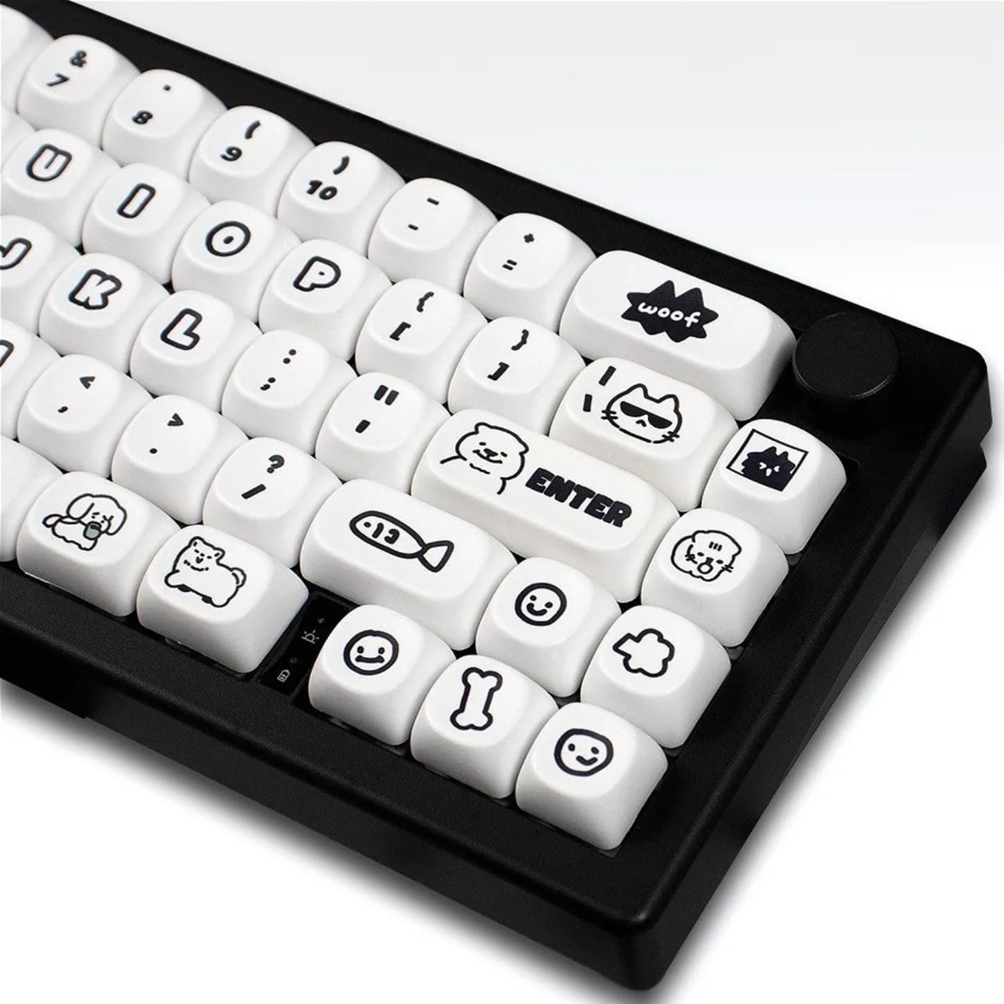 Set di 131 Tasti MOA in PBT con Gatto Bianco e Nero, Keycap Cartoon Carini per Tastiere Meccaniche 60/87/99/104/108