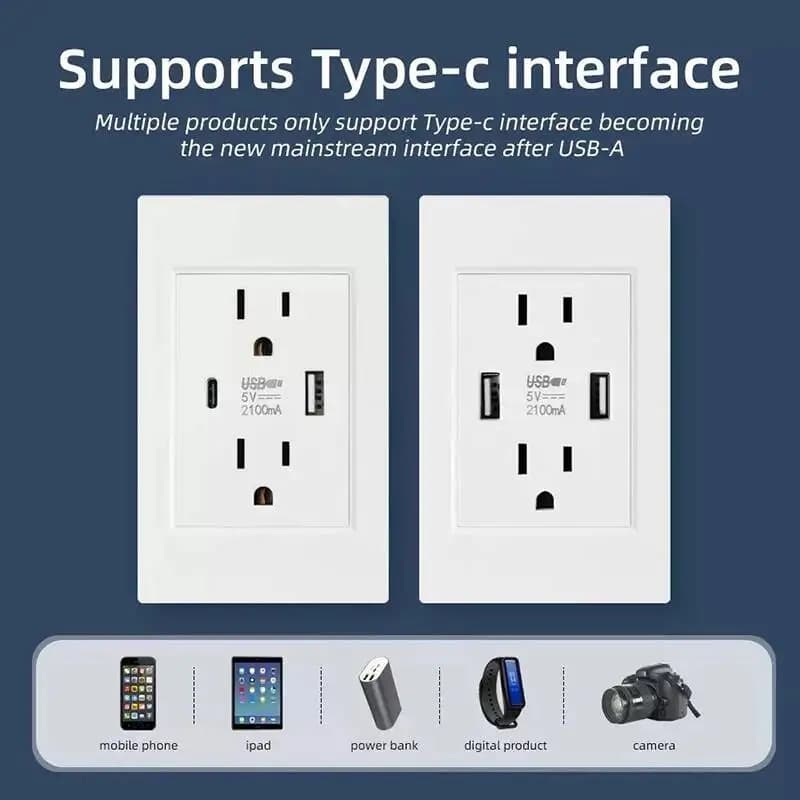 Herepow 118 Series Thailand American Standard Dual USB Wall Socket Smart Home Appliance 2.1A Typec High Quality Plug Adapter