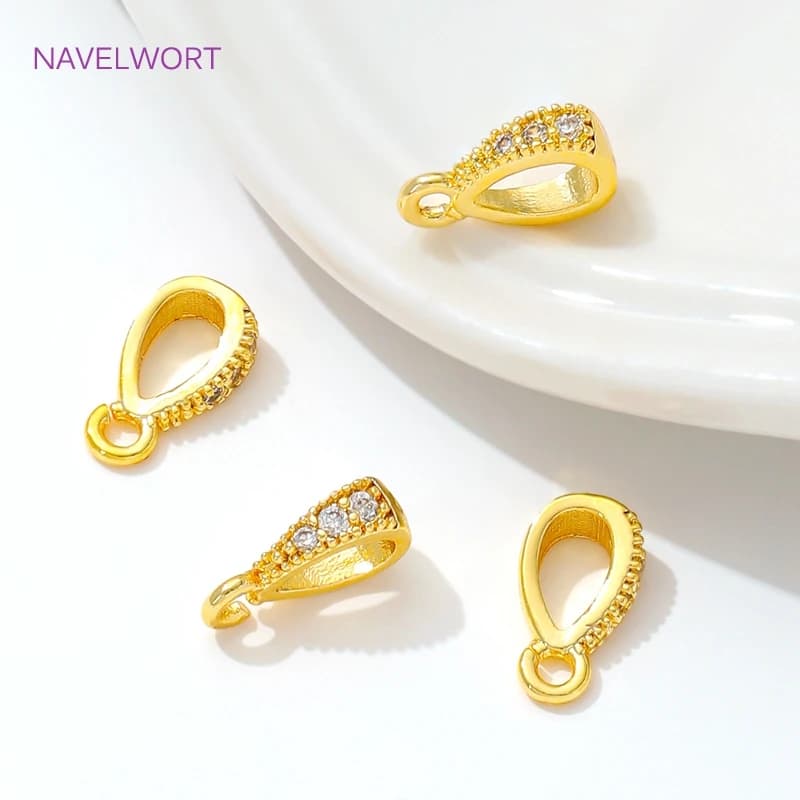 14K/18K plated gold inlaid zircone pendant bail with brass ring pendant bail necklace made by you making accessories