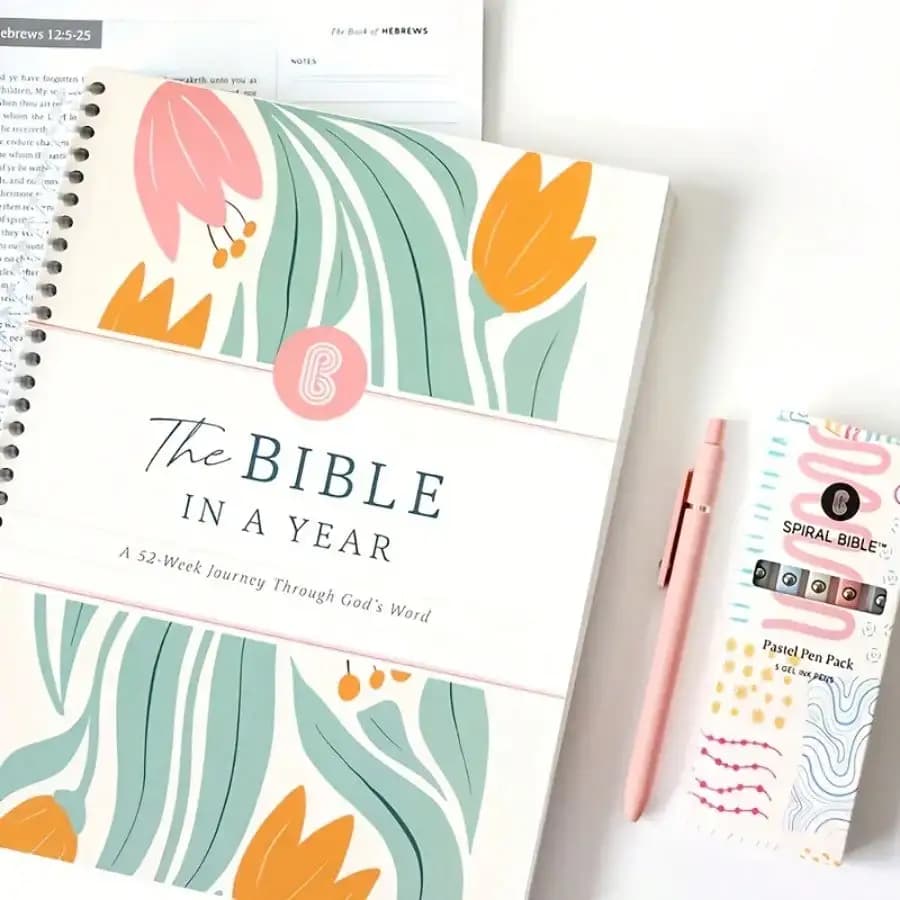 Biblical study journal for women, 52 weeks, "The Bible in a year", spiral notebook for prayer and reflection on the Scriptures