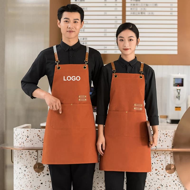Personalized Adjustable Cross Back Apron Thick 50% Cotton Apron for Cake Shop, Coffee Shop Florist Bib Apron with Pockets
