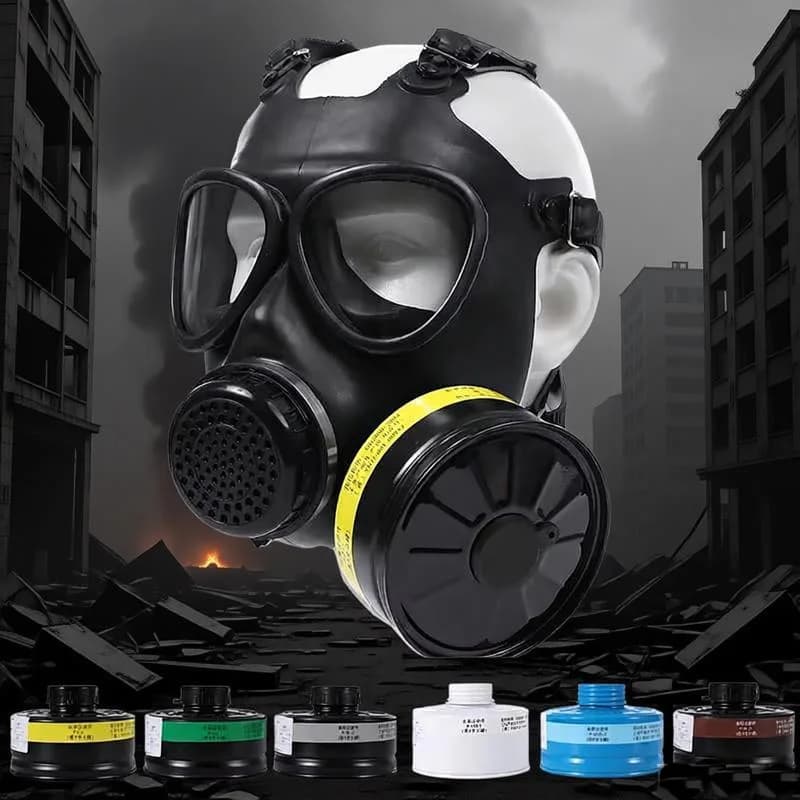 Maschera Antigas Nera Integrale in Gomma con Filtro Grande per Verniciatura a Spruzzo, Pesticidi, Lavoro in Fabbrica e Sicurezza sul Lavoro