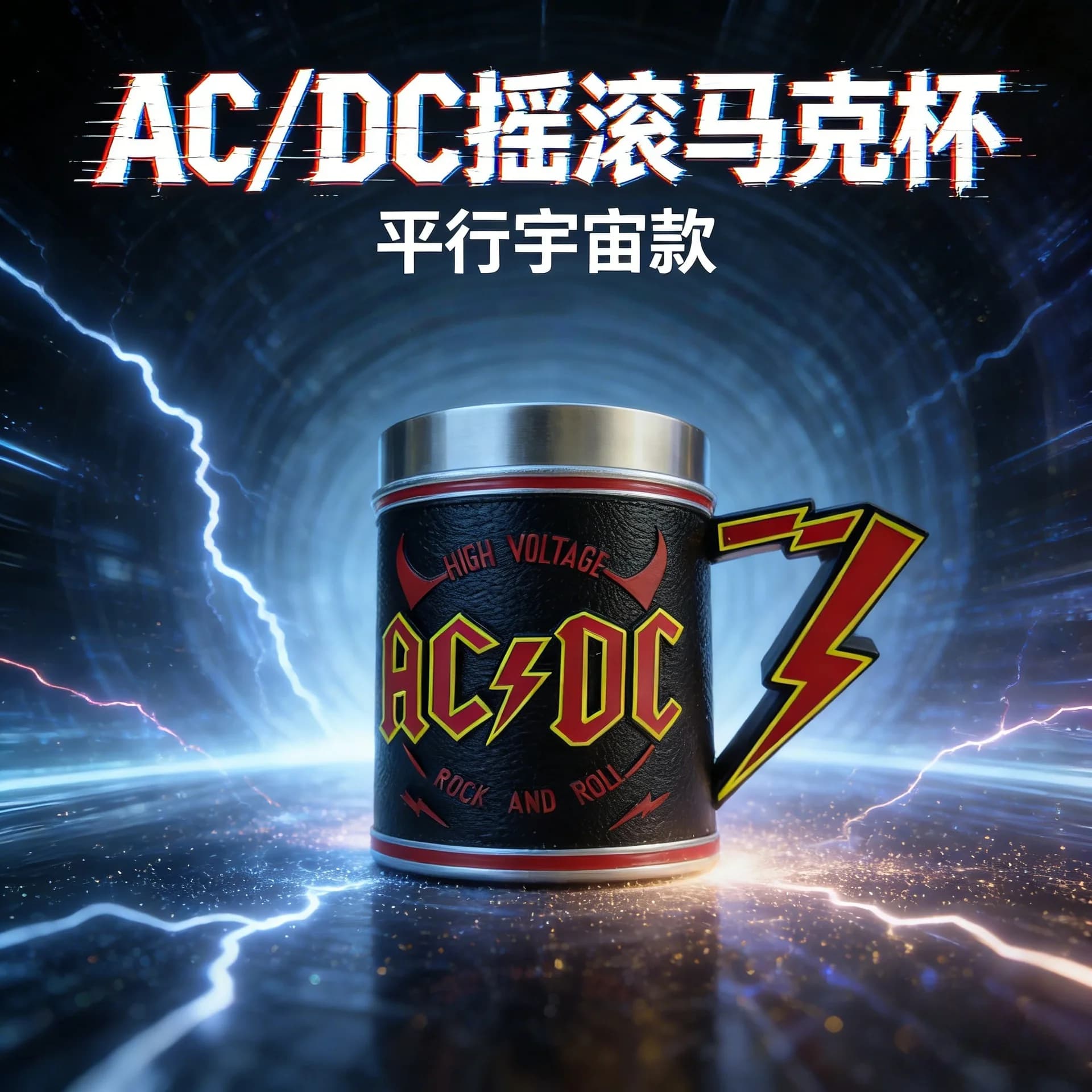 Boccale da Birra AC/DC ad Alta Tensione in Acciaio Inossidabile con Manico a Fulmine 3D, Tazza Stein, Merchandising Retrò per Band Rock
