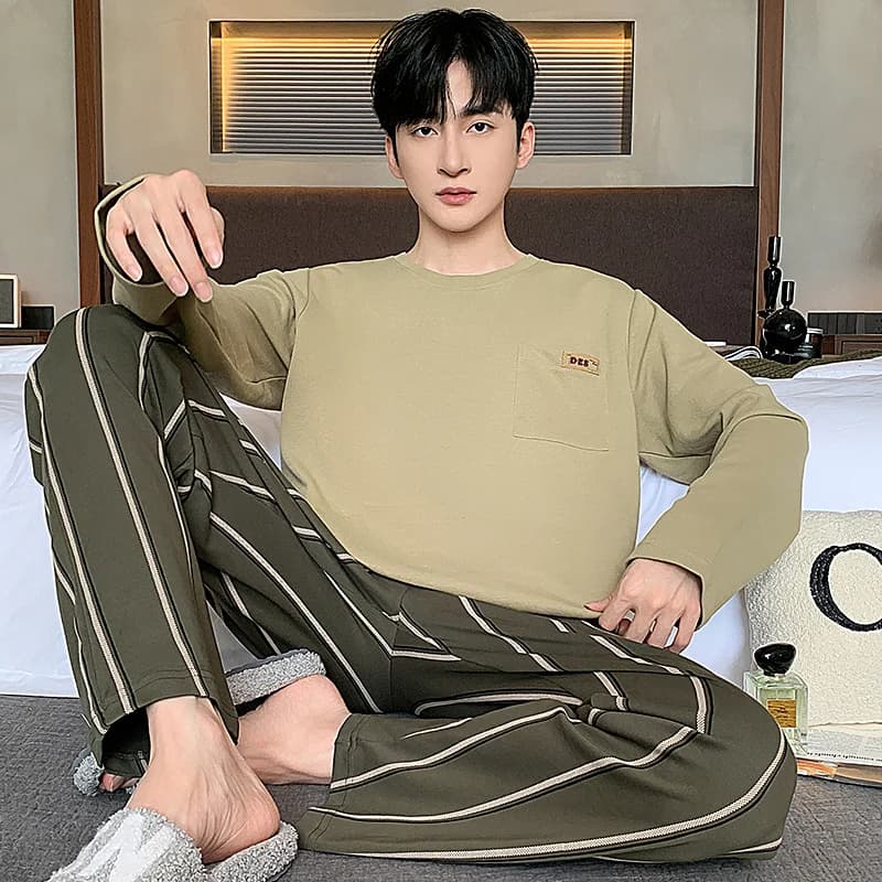 Pigiama da uomo in cotone moda coreana Set autunno e primavera manica lunga Sleeping Top pantaloni da notte Young Boy maschile Pjs Nightwear