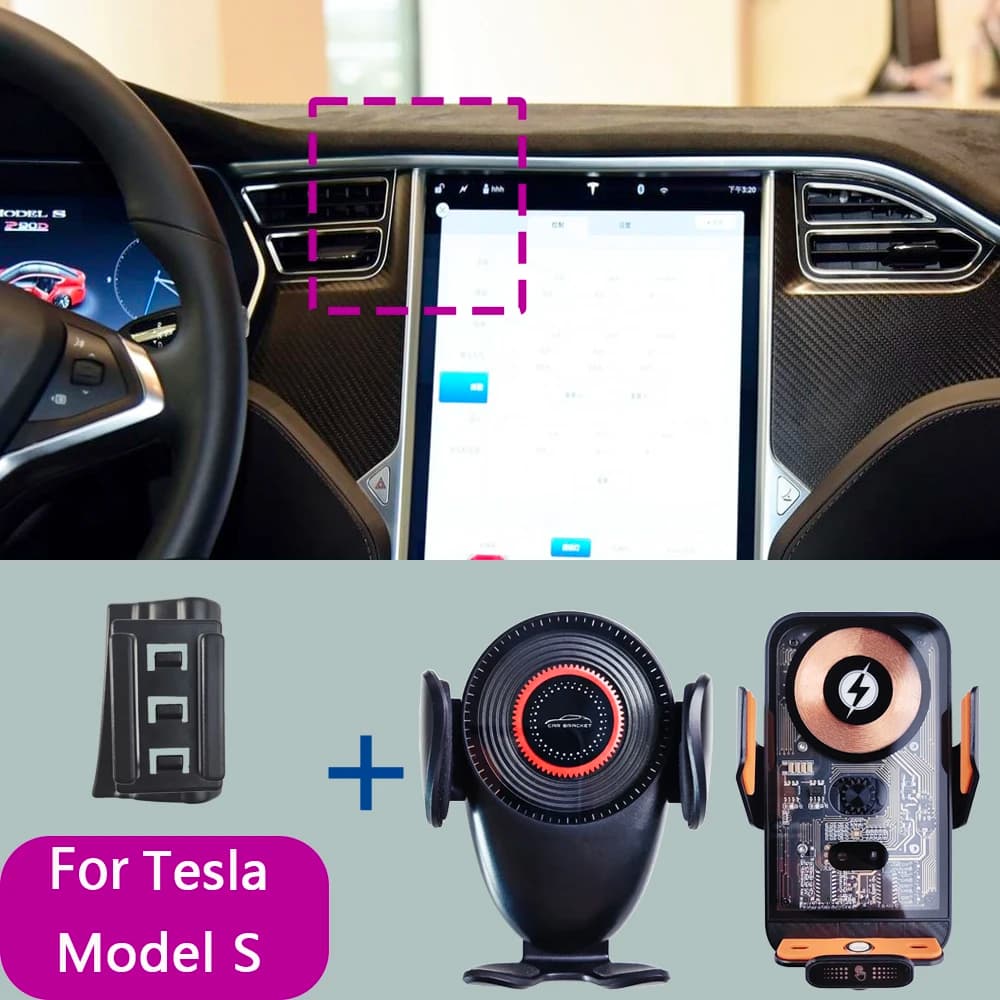 For Tesla Model S 2014 2015 2016-2021 Car Phone Mount Wireless Charger Special Mobile Phone Holder Fixed Stand Base Accessories