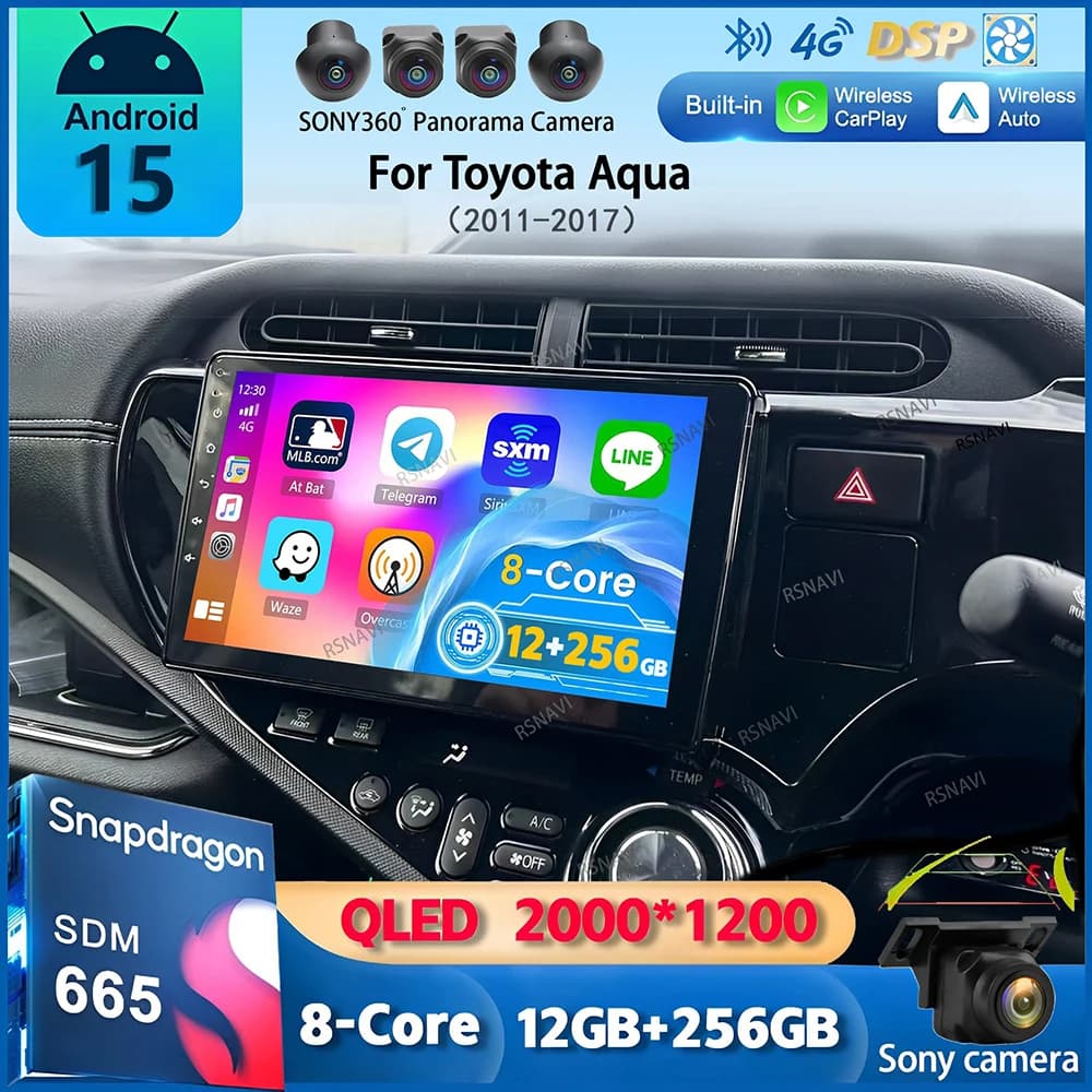 Android 15 Carplay 4G WIFI Autoradio Per Toyota Aqua Prius C 2011-2017 Navigazione GPS Lettore Video Multimediale 2Din DVD Stereo BT