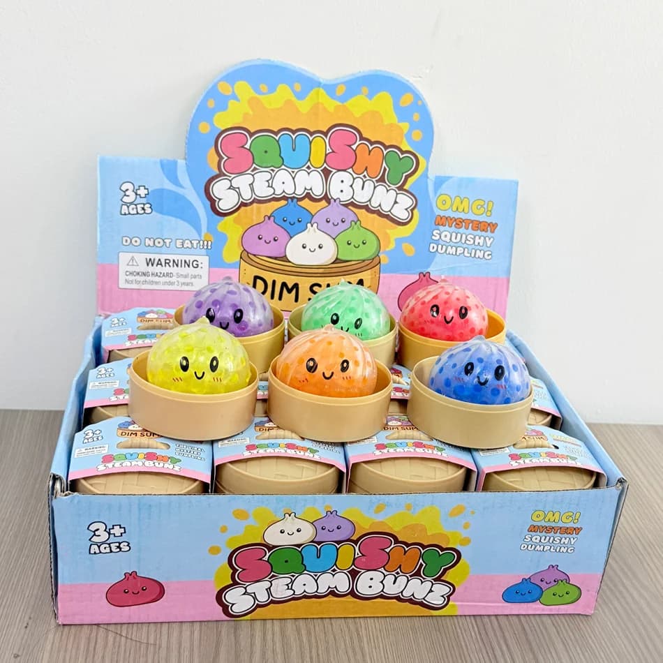 Realistic Mini Dumpling Squeeze Toy with Bamboo Steamer Soft TPR Dough Ball Decompression Fidget Toy Creative Funny Gift