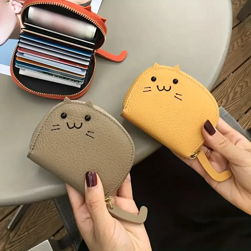 Wallet Cute Fashion Cartoon Cat Shaped Design Women's Multi-card Slots Holder Faux Leather Coin Purse Creative ID Card Holder