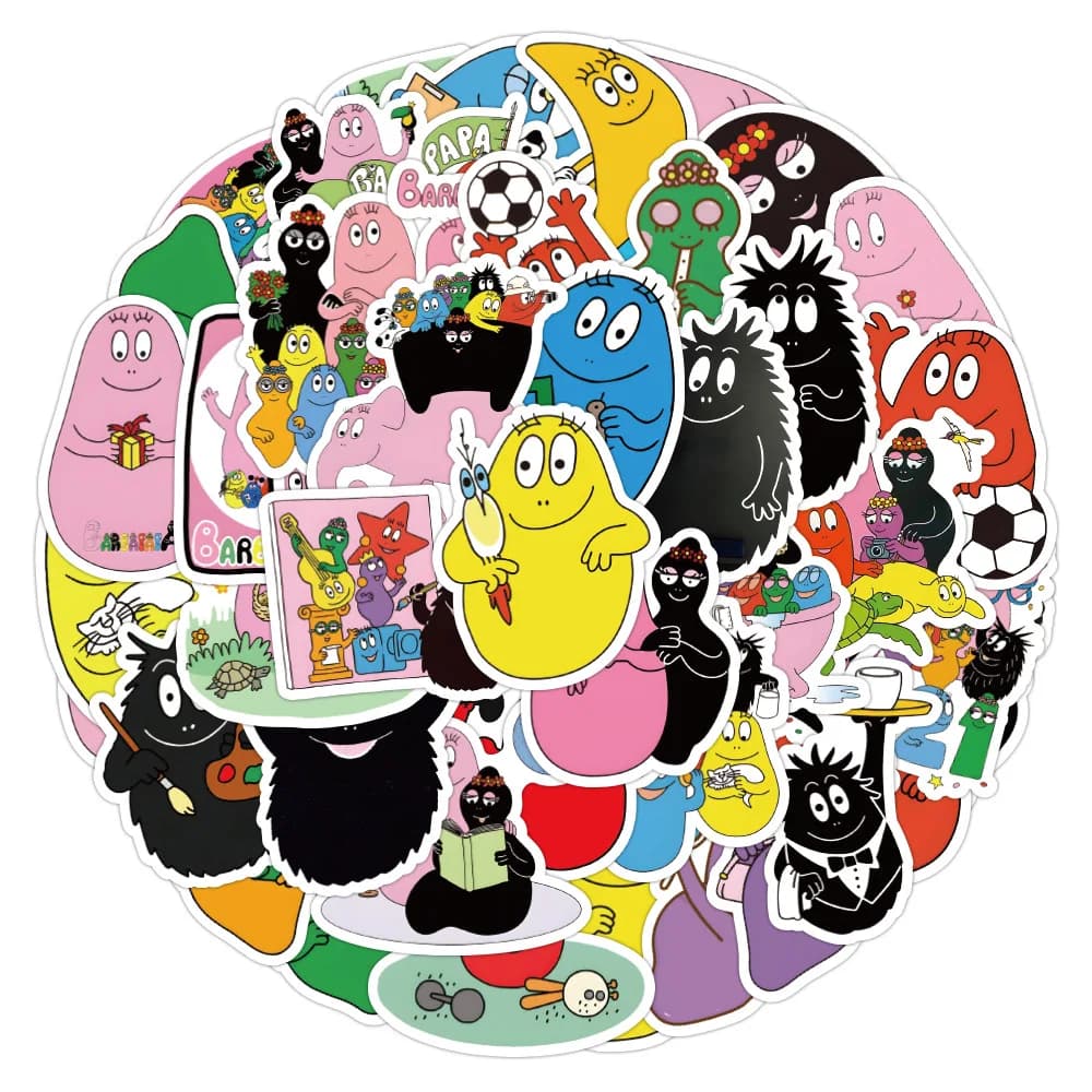 10/52PCS Les Barbapapa Animazione Cute Cartoon Adesivi impermeabili Decorazione fai da te Notebook Mobile Chitarra Valigia Graffiti Giocattoli