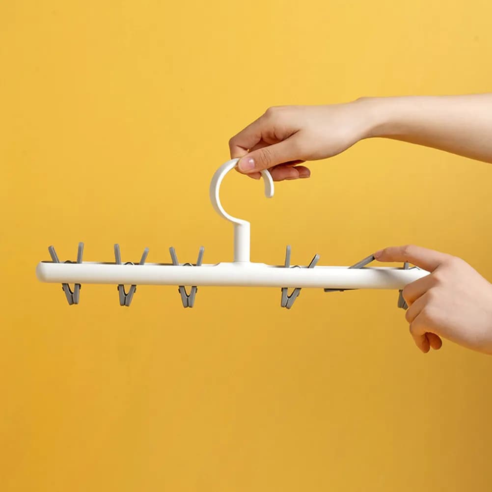 2Pcs Premium PP Drying Rack with 6 Rotating Clips 360 Degree Windproof Heavy Duty for Underwear Socks Pants Home Dormitory Use