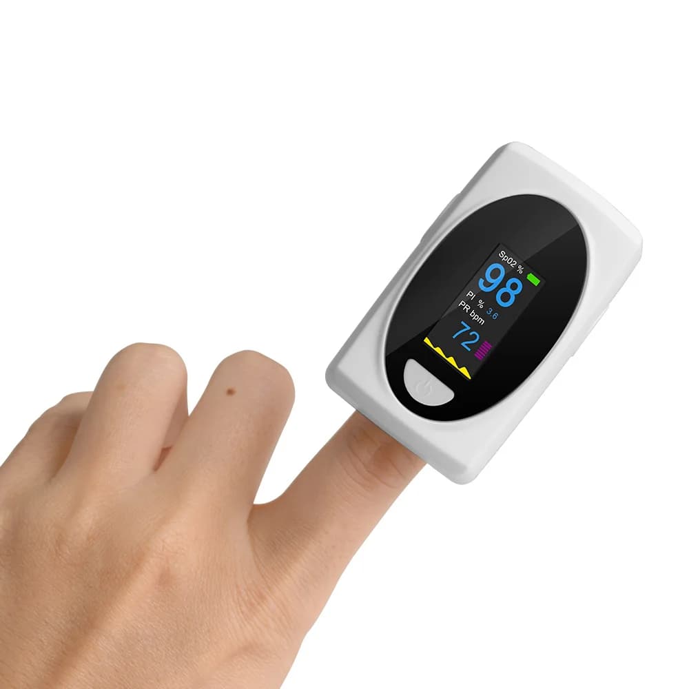 Oxygen monitor in blood with Plethysmograph and Perfusion Index Heart rate and perfusion index at home