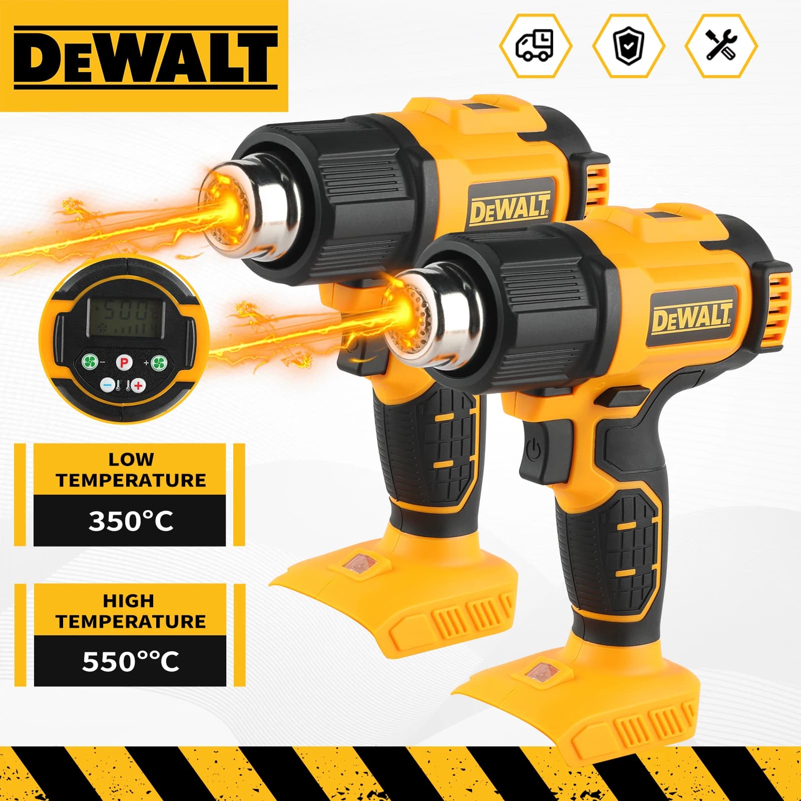 DEWALT DCE530 20VCordless Heat Gun Tool Only Max 540°C 100/200L/min LCD Adjustable Temp Airflow Bending Heat Shrink Tubing tools