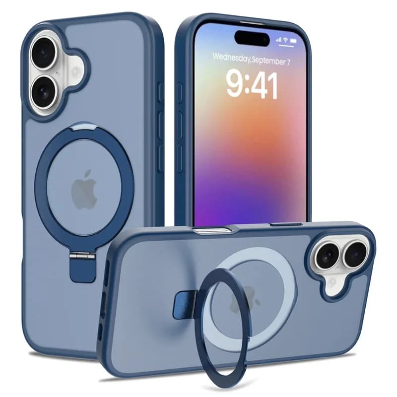 Custodia Magnetica di Lusso con Supporto Pieghevole per MagSafe per iPhone 17E 16 15 17 Pro Max 16E Air 14 Plus 13 12, Cover Smerigliata Traslucida