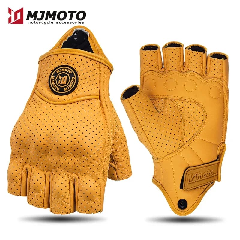 MJMOTO Guanti da moto vintage con mezze dita per uomo e donna Touchscreen Protezione rigida traspirante antiscivolo per fuoristrada