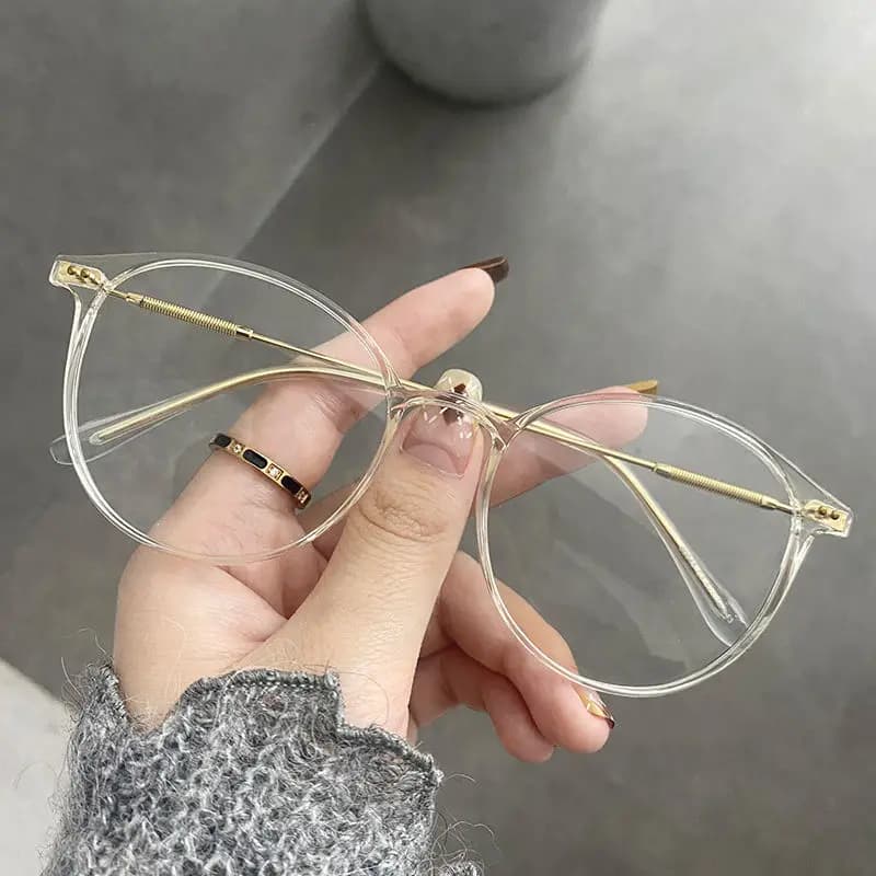 Transparent Computer Glasses with Metal Frame, Unisex, Anti Blue Light, Protective Round Glasses, Optical View Glasses