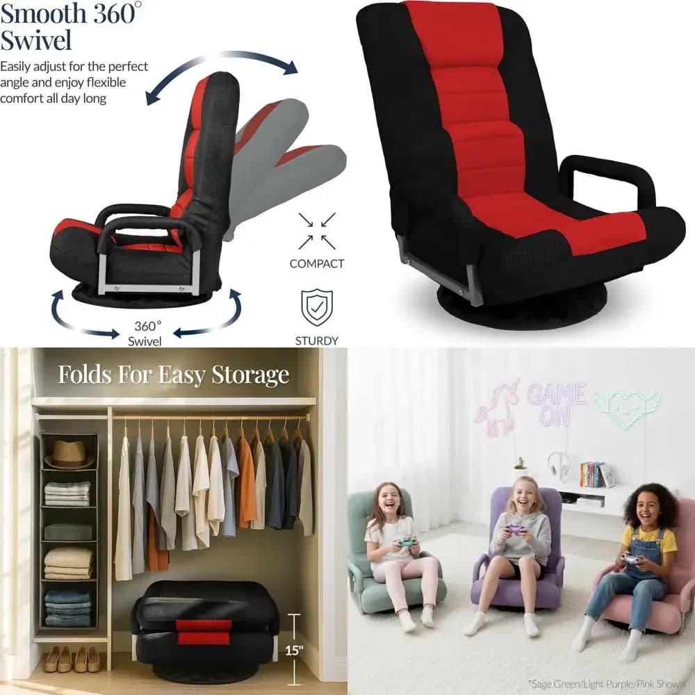 360° Ergonomic Swivel Chair with Lumbar Support, Armrests, Adjustable Backrest - Ideal for Gaming, TV, Reading - Black/Red