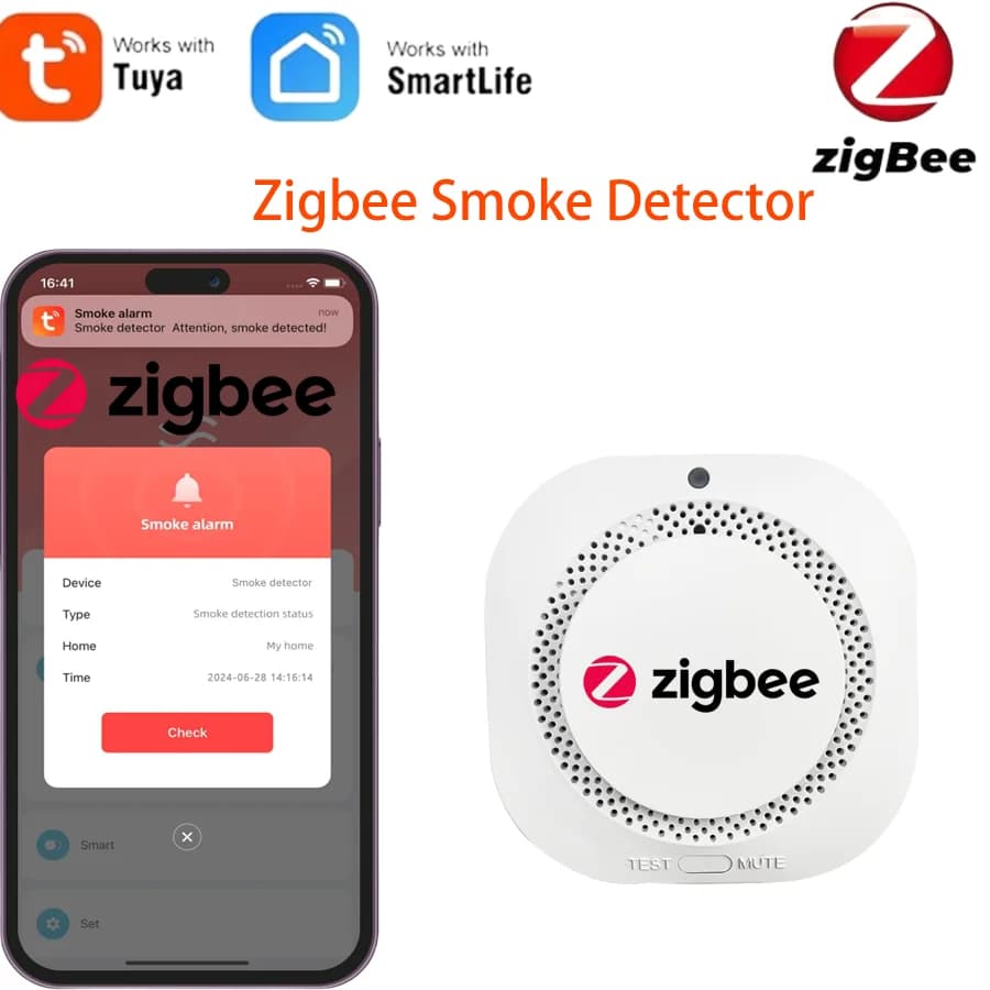 Tuya Zigbee Sensore di fumo Rilevatore di allarme antincendio Allarme di sicurezza domestica Il sensore di fumo deve funzionare con Tuya Zigbee Hub 1PACK 2PACK