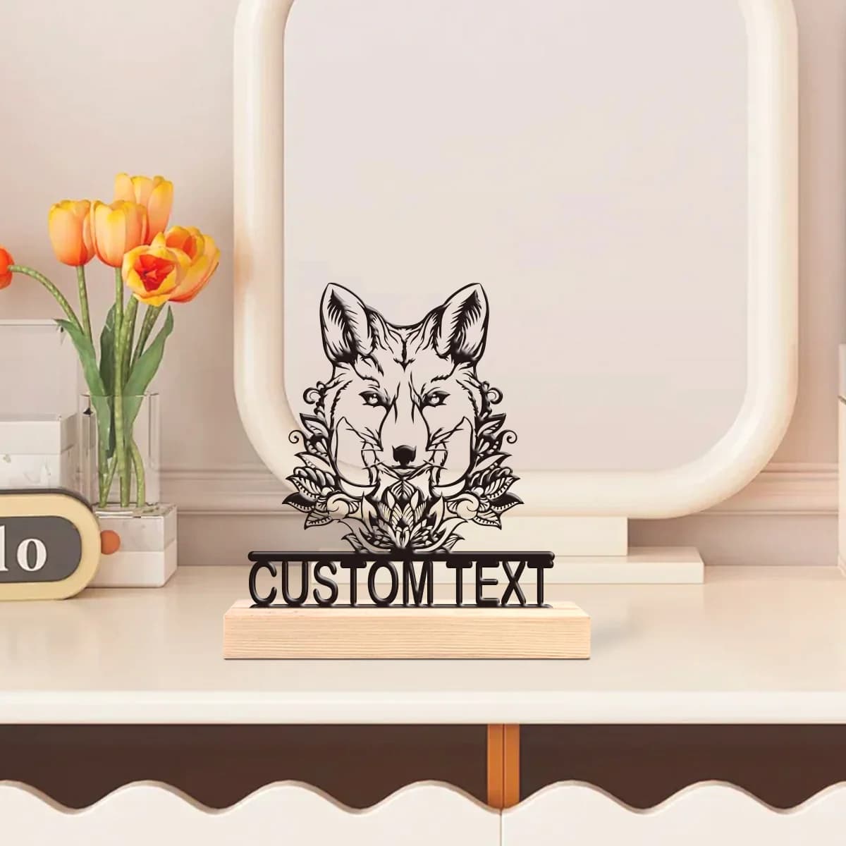 1pc Interesting Metal Desktop Decoration Customizable Name Equipped with A Wooden Base Art Decoration, Desktop Decoration