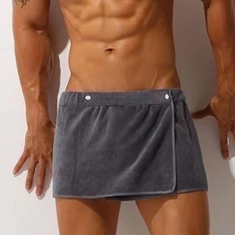 CLEVER-MENMODE Sexy Sleep Bottoms microfiber men nightwear towel short trousers bathrobe with side slit Culottes soft and often