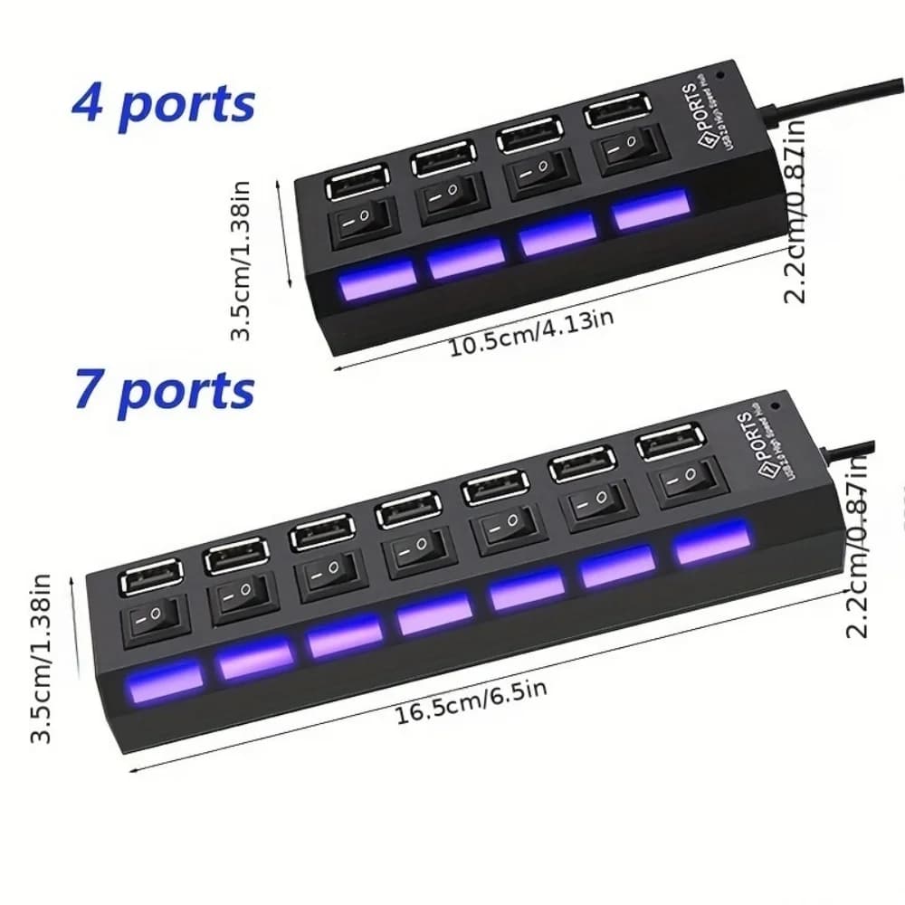 Adattatore USB 2.0 a 7/4 porte con hub di alimentazione LED indipendente per computer, tablet e laptop, supporta la trasmissione dati