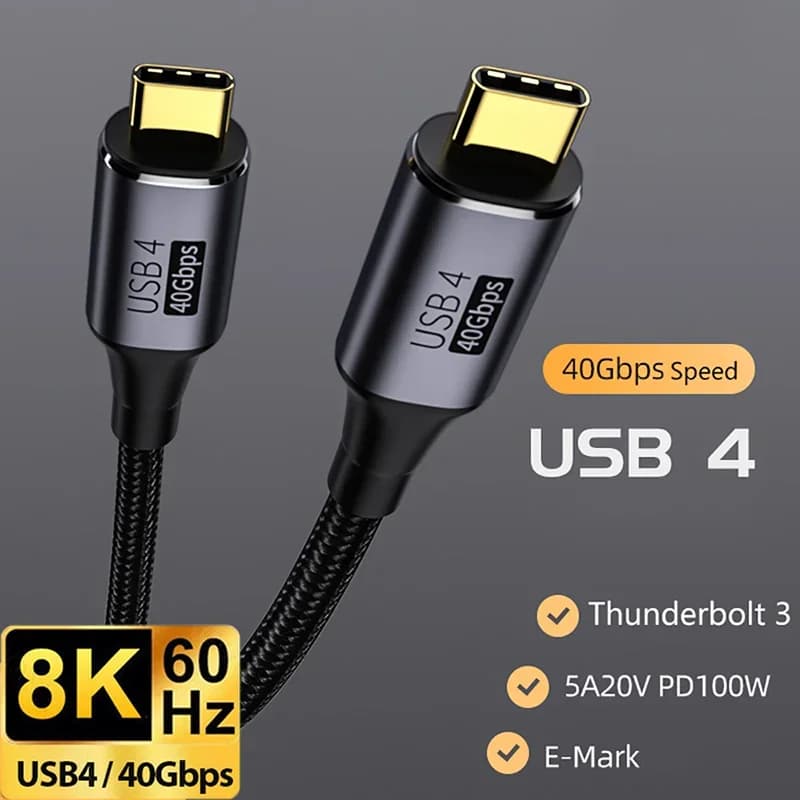 Cavo dati USB4.0 40Gbps 5A PD 100W a ricarica rapida da USB C a Type C, supporta 8K@60Hz per cavo Thunderbolt Macbook Pro