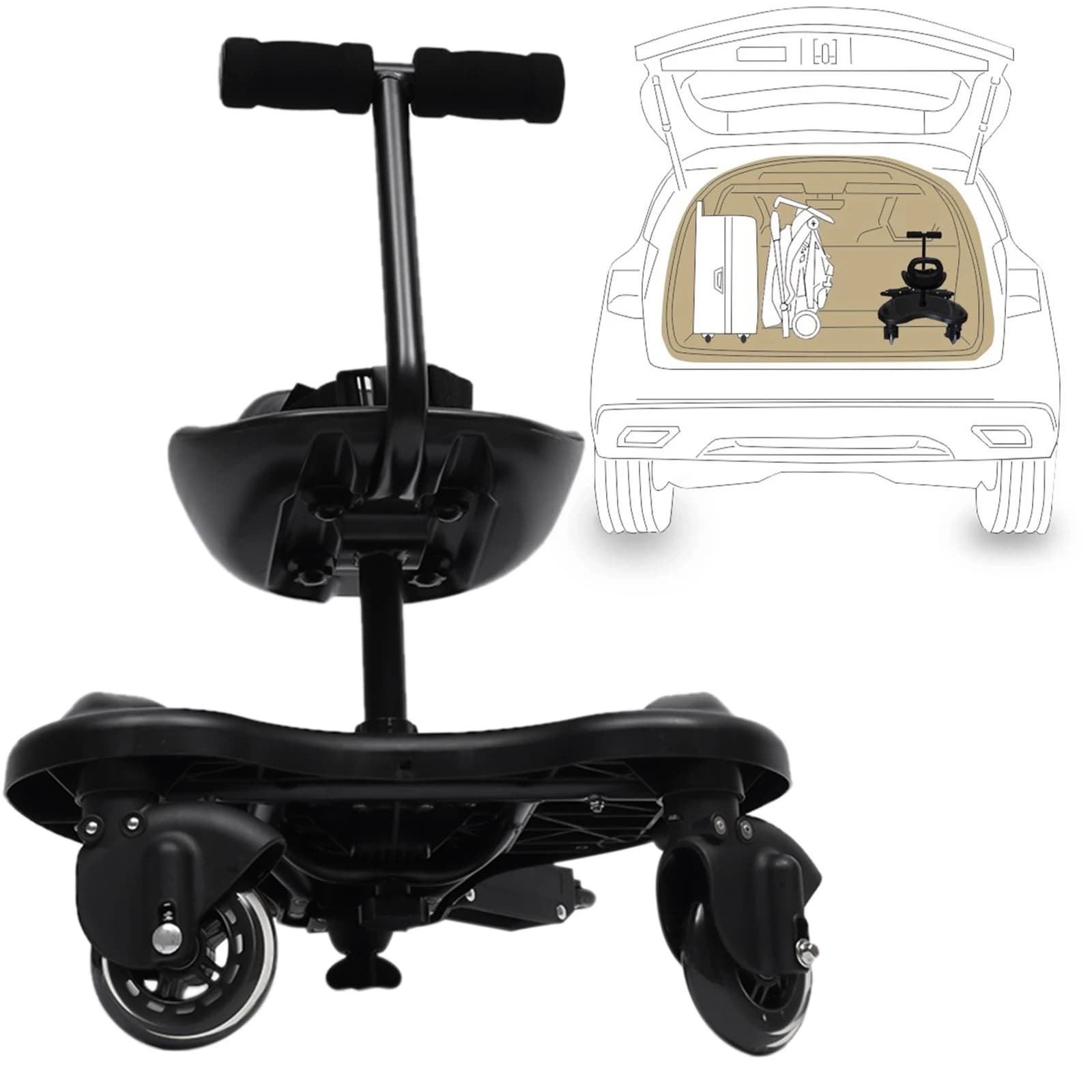 Carrello universale per passeggino Attacco per passeggino per bambini 2 ruote Ferro in PVC per PC nero per bambini di 2-5 anni