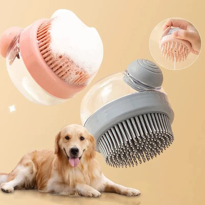 1 spazzola per il bagno degli animali domestici in morbido silicone con dispenser di shampoo, massaggio delicato per la toelettatura e la pulizia del pelo e delle pellicce