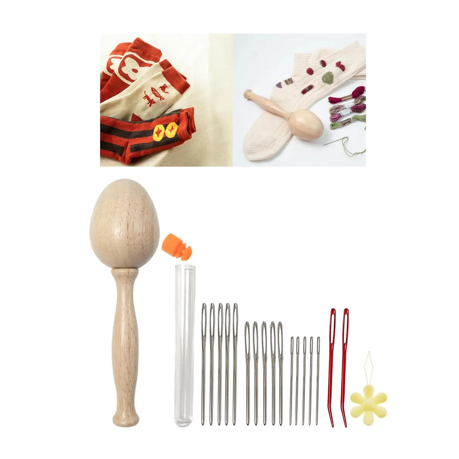 Darning Egg Wood Darning Mushroom Hand Sewing Easy to Hold Set DIY Bent Darning for Mending Repair Knitting Stitch Socks