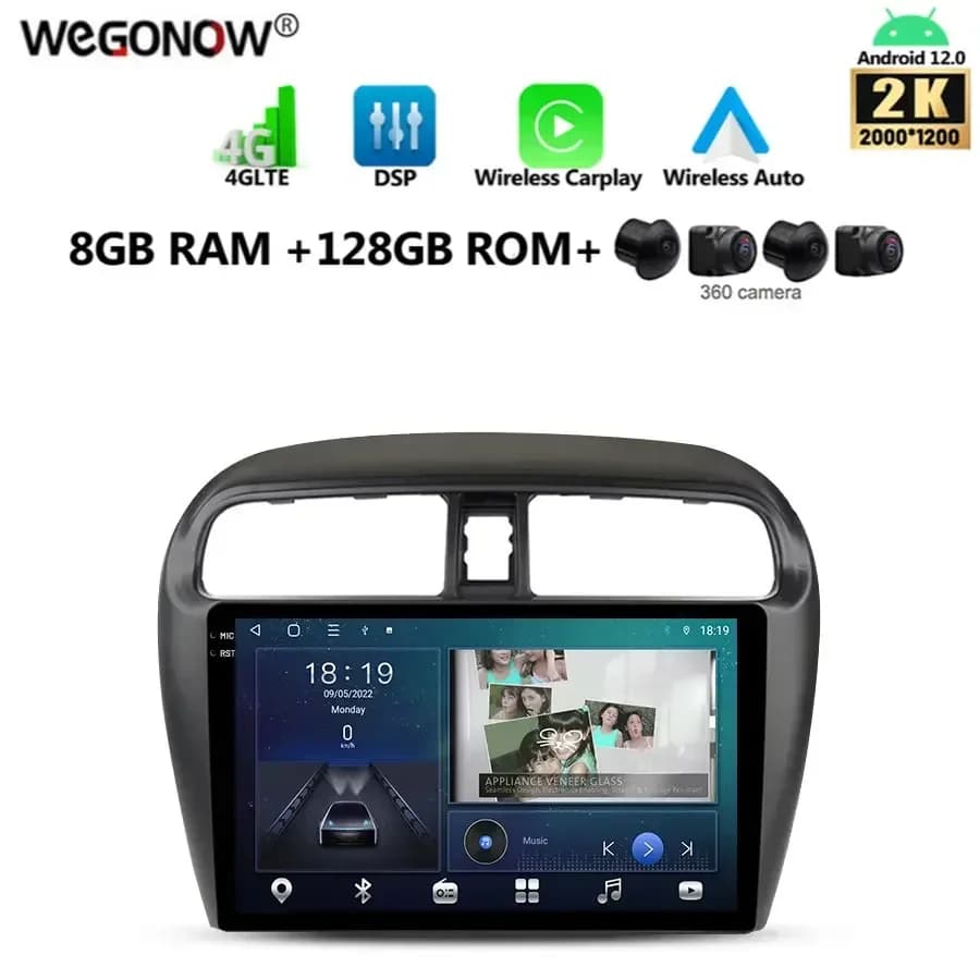 2000*1200 Carplay Auto Android 13.0 8G + 128G 360 Lettore DVD per auto GPS WIFI Bluetooth Radio per Mitsubishi Mirage Attrage 2012 -2018