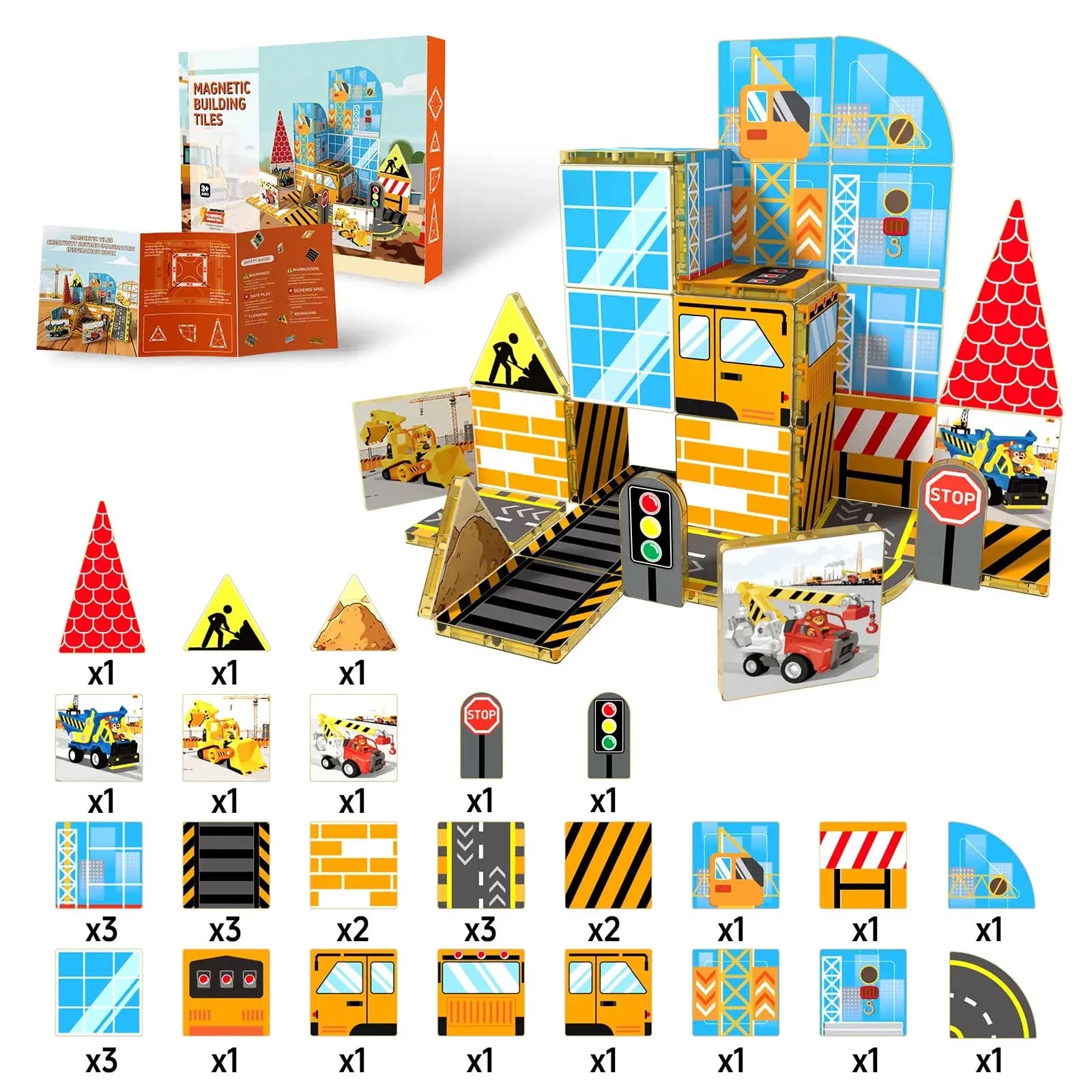 Piastrelle Magnetiche 38/44 Pezzi, Gioco Educativo STEM Montessori con Blocchi da Costruzione per Bambini 3+ Anni, Regalo di Compleanno
