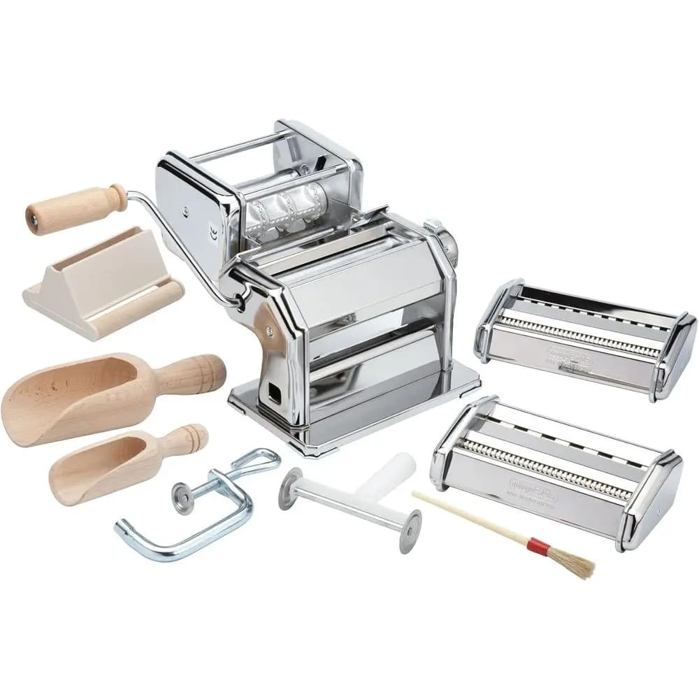 Pasta Maker Machine- Deluxe 11 Piece Set w Machine, Attachments, Recipes and Accessories - Made in Italy, Make Authentic Homemad