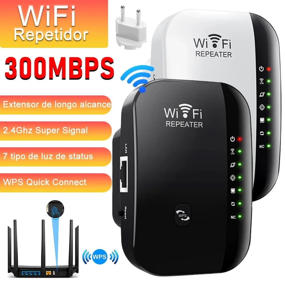 Ripetitore WiFi 300Mbps, Amplificatore di Segnale Wireless, Estensore di Rete a Lungo Raggio 802.11N, Router WiFi per Casa e Ufficio