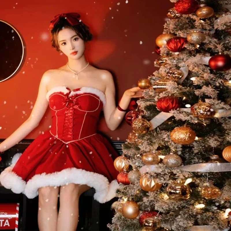 2025 Hot Design Natale Abiti da festa di Natale Abito rosso sexy Halloween Babbo Natale Cosplay Performance Servizio fotografico Regalo
