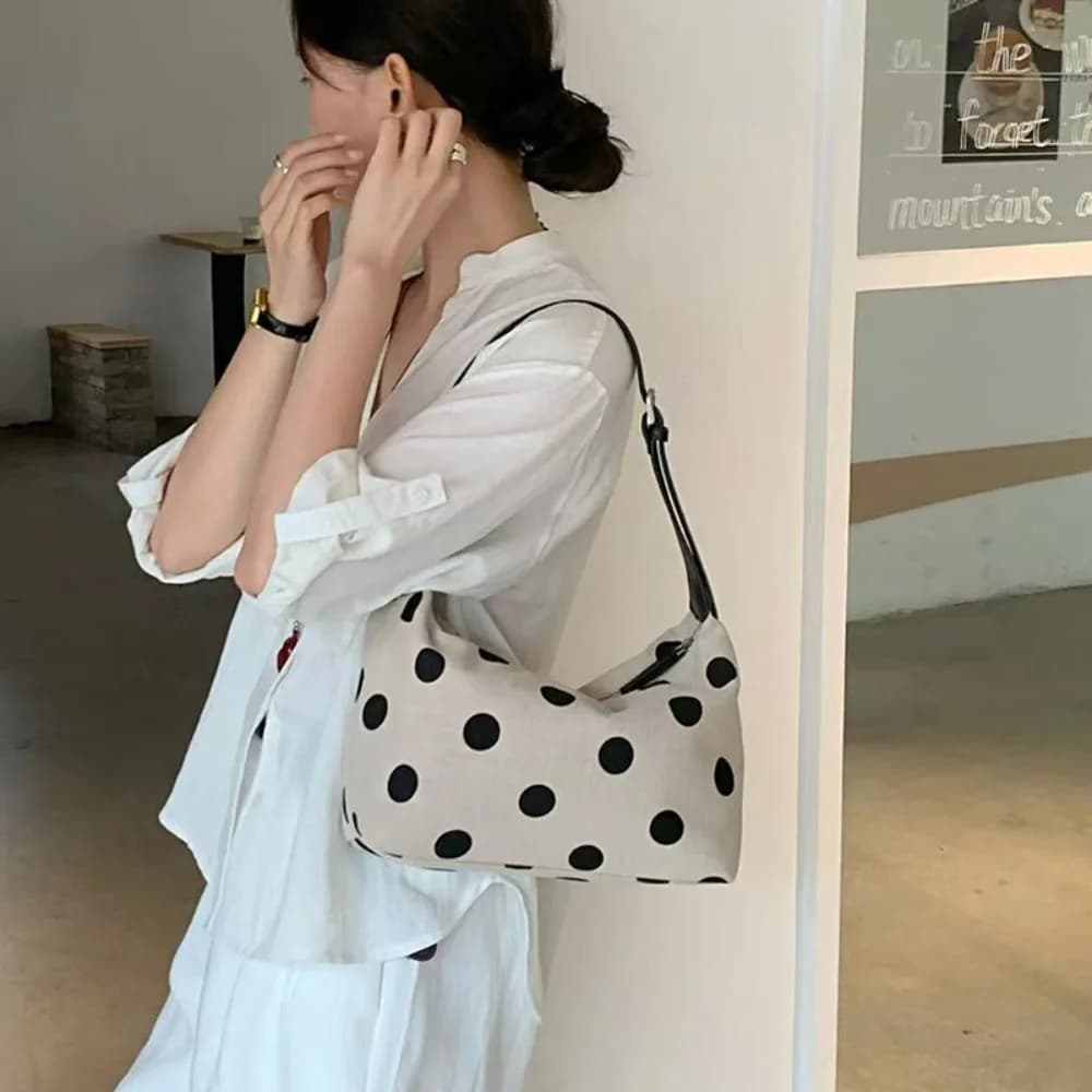 Borsa a Spalla da Donna 2026 Nuova Borsa a Cuscino per il Pranzo in Cotone e Lino a Pois, Stile Unico, Semplice e alla Moda, per l'Estate e il Pendolarismo