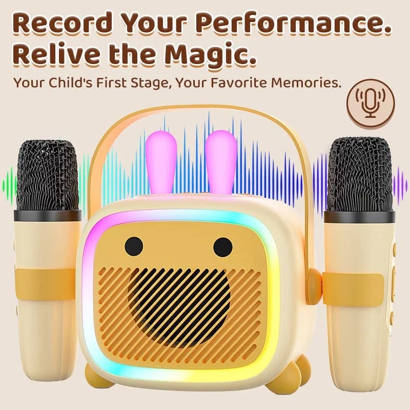 Altoparlante Bluetooth portatile per bambini con 2 microfoni wireless, simpatica macchina per karaoke a forma di coniglio, ricaricabile per regali per bambini