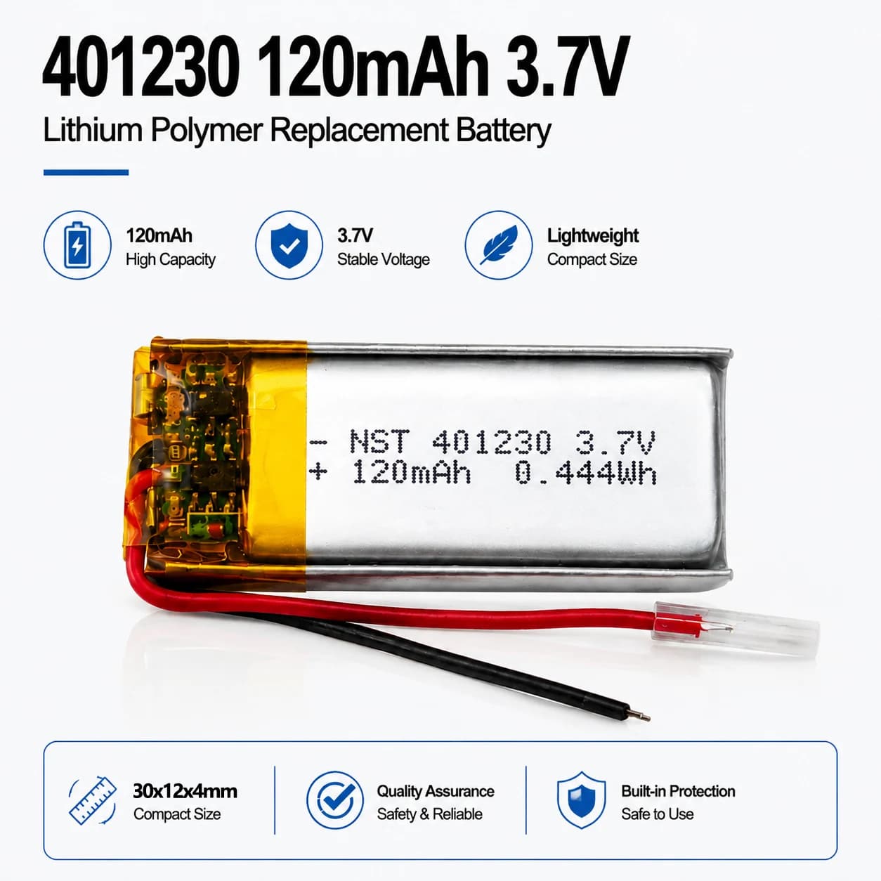 1-10PCS 401230 120mAh 3.7V Batteria di ricambio ai polimeri di litio per GPS Sat Nav Altoparlante Bluetooth LED Registratore di guida
