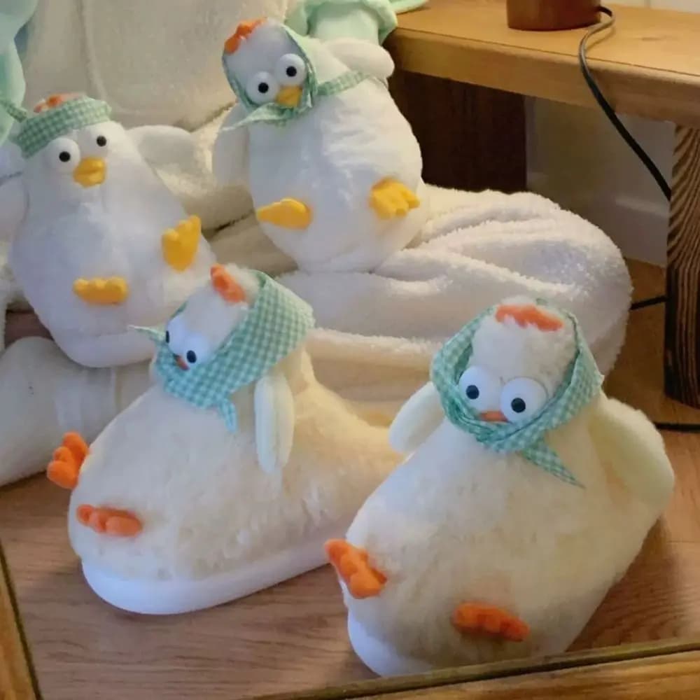 Fashionable hairy yellow chicken Slippers Velvet animated cardboard Slippers Kawaii Soft warm winter slippers for women