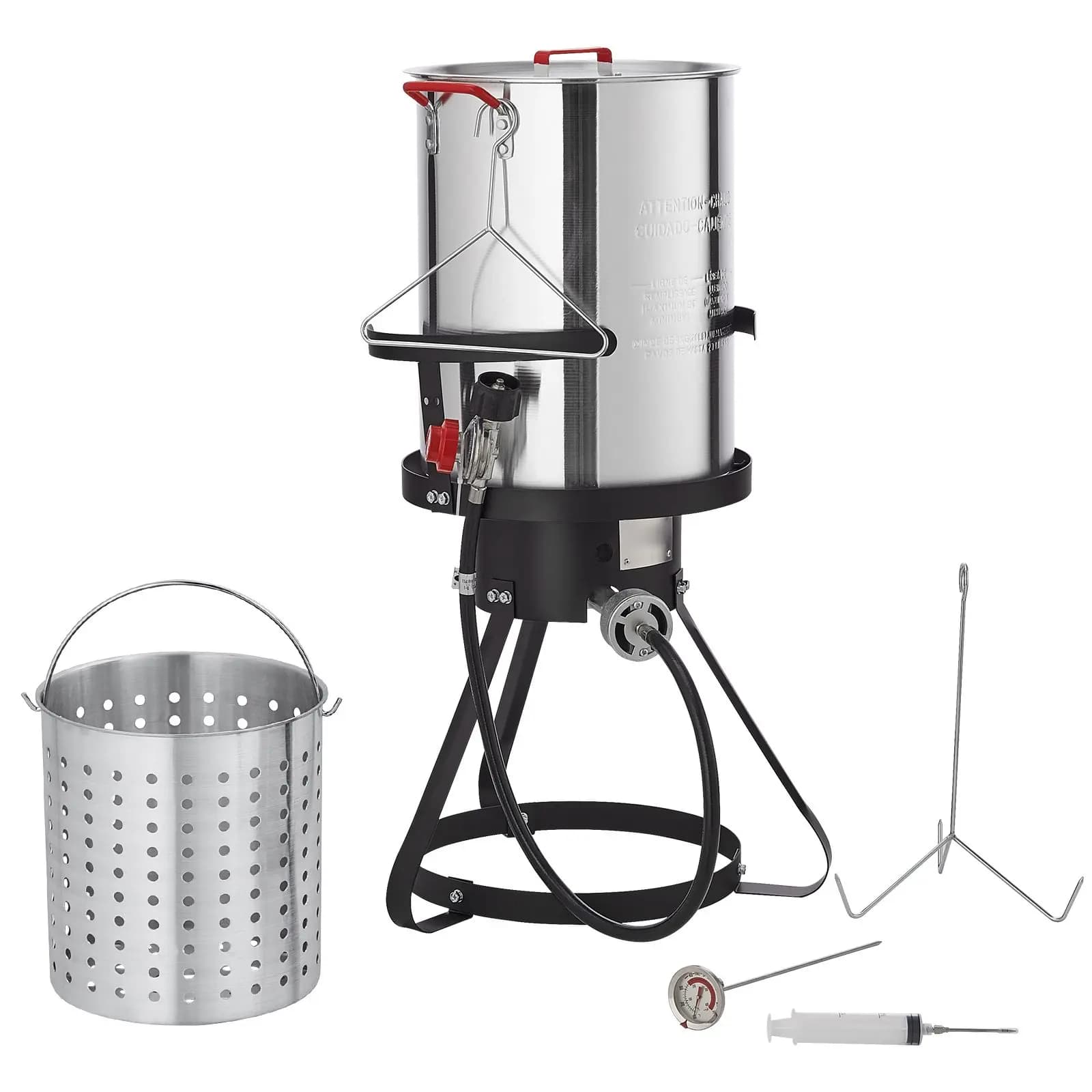 Turkey Deep Fryer, 30-qt Turkey Fryer Boiler Steamer Cooker Set, Outdoor Aluminum Seafood Frying Pot, 54,000 BTU Burner Propane Gas Boiler, Includes Basket, Perforated Poultry Rack, Thermometer