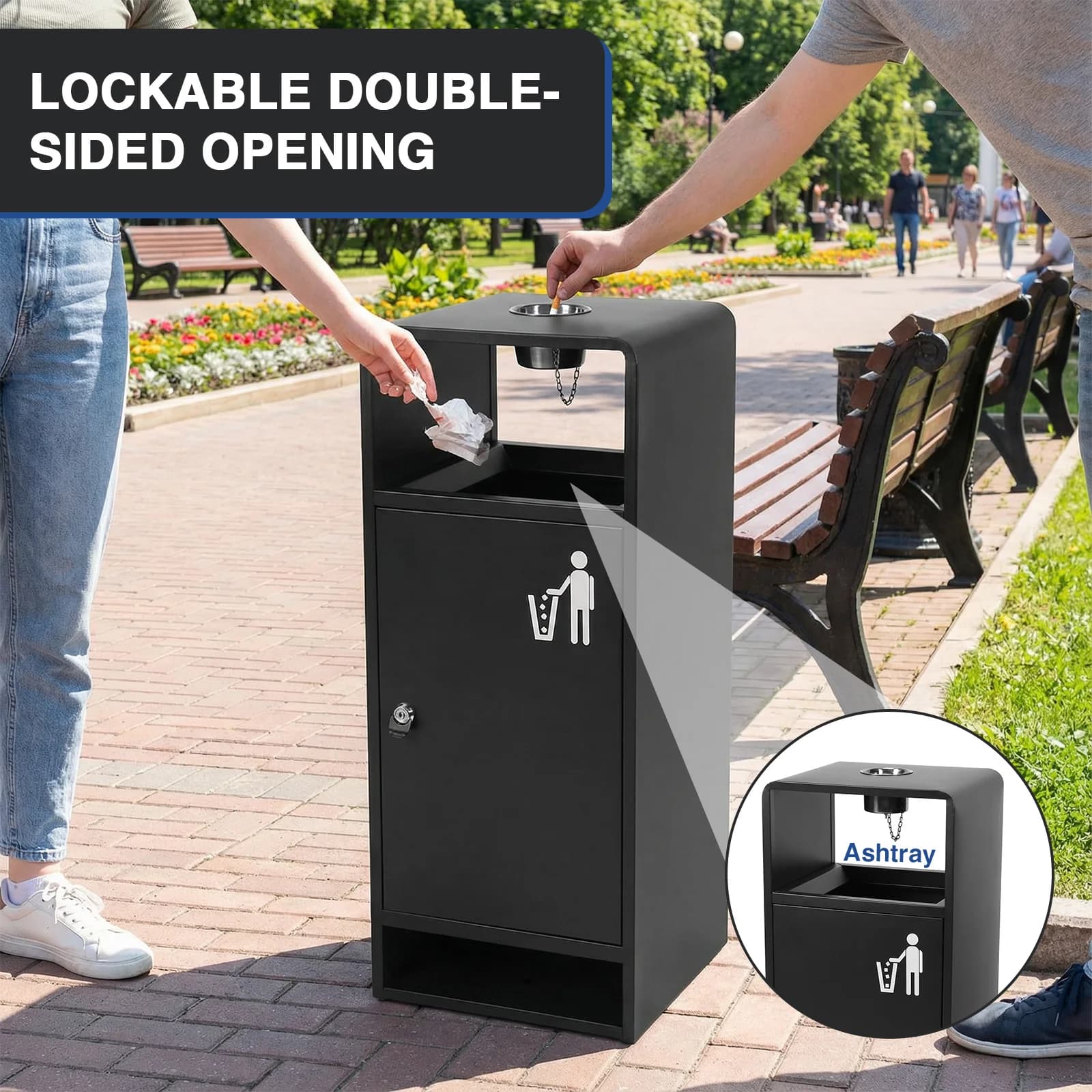 Cestino per Rifiuti in Acciaio Inox da 40L/10 Galloni con Quattro Aperture Laterali, Bidone Extra Large per Ingressi di Hotel, Parchi, Centri Commerciali