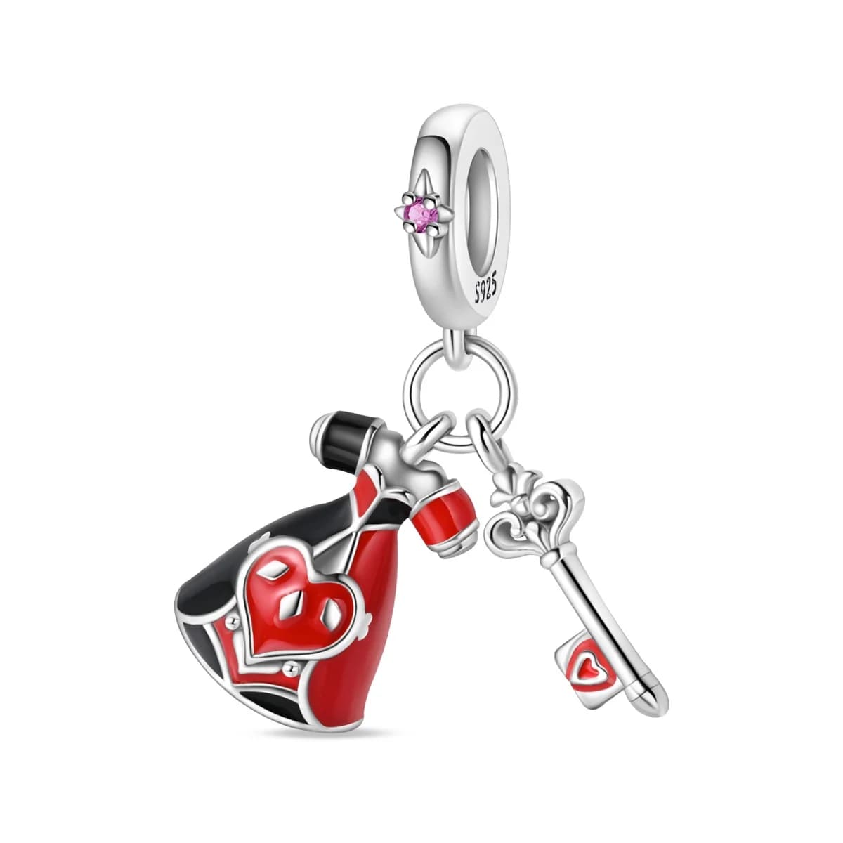 Placcato in argento 925 Alice nel Paese delle Meraviglie Teiera a forma di cuore e ciondoli chiave adatti originali 925 braccialetti con ciondoli perline gioielli regali per le donne