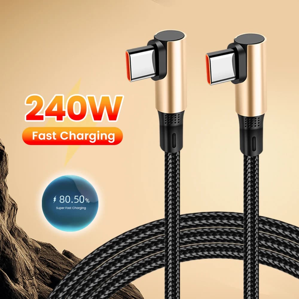 Cavo di ricarica rapida PD da USB C a tipo C da 240 W 90 ° Cavo dati per telefono cellulare a doppio gomito per iPhone15 16 Samsung da tipo C a tipo c