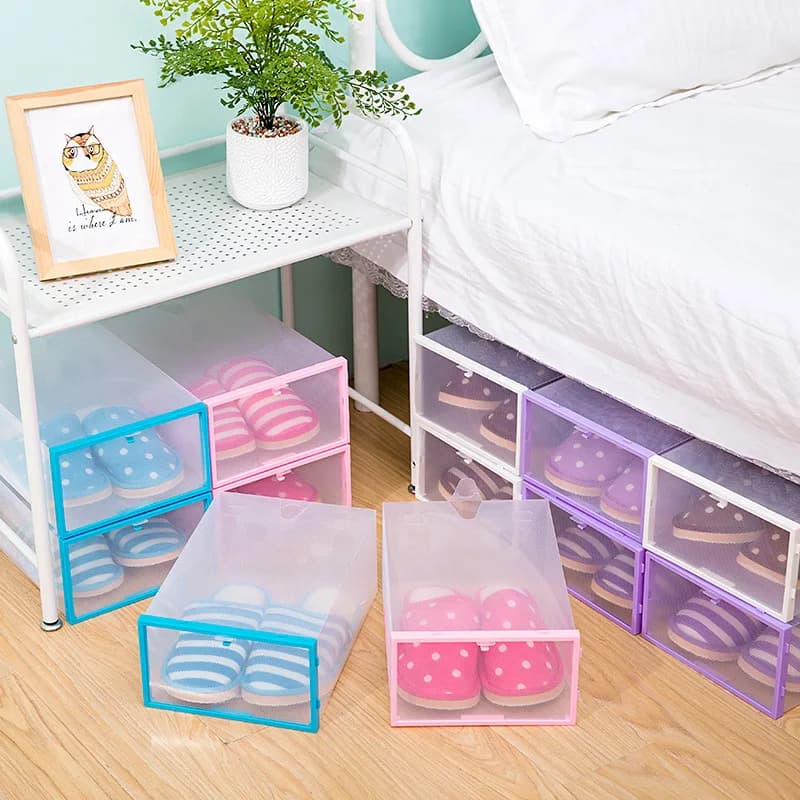 Scatola per scarpe stile cassetto trasparente con cornice colorata 1/3 pezzi, scatola per scarpe rimovibile, facile combinazione, trasparente e visibile