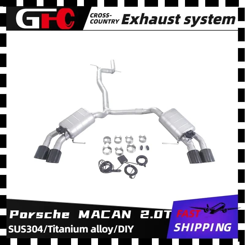 Sistema di scarico GFC catback SUS304 ad alte prestazioni con marmitta valvola, 4 punte, diffusore OEM Per Porsche MACAN 2.0T 2014-2017