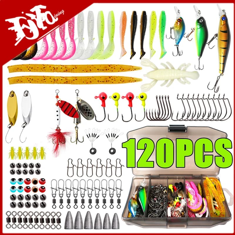 New 120PCS Fishing Lure Set Soft and Hard Bait Set Metal Jig Spoon For Bass Pike Crank Tackle with Box Fishing Accessories Kit