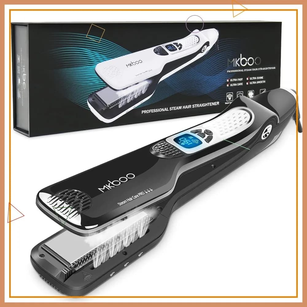 Piastra Professionale a Vapore per Capelli, in Ceramica Nano-Titanio con Pettine Rimovibile, Display LCD Digitale, 5 Livelli di Calore, Blocco Automatico