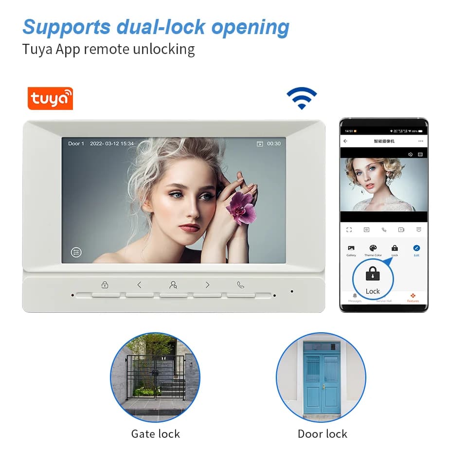 Schermo IPS da 7 pollici Tuya APP Wired AHD WIFI Videocitofono Citofono Campanello visivo Foto e video Telecamera per visore porta di sicurezza domestica