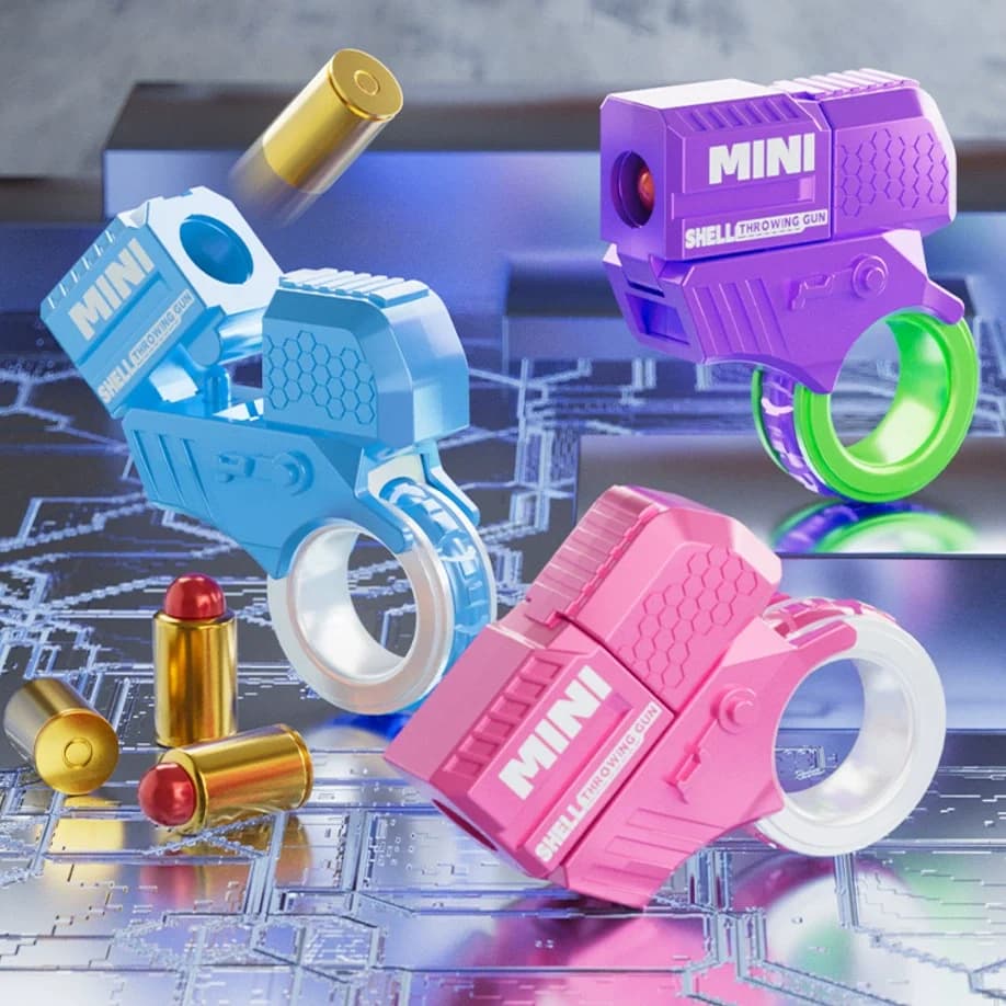 Mini pistola ad anello che espulsione di conchiglie: giocattolo Fidget Spinner per adulti con 2 involucri di conchiglie e 10 proiettili - Regalo creativo antistress