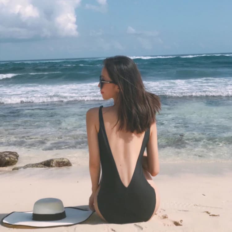 Costume da bagno intero da donna Bla Simple Bal Sexy che copre la pancia, scollo a V, per termali e spiaggia