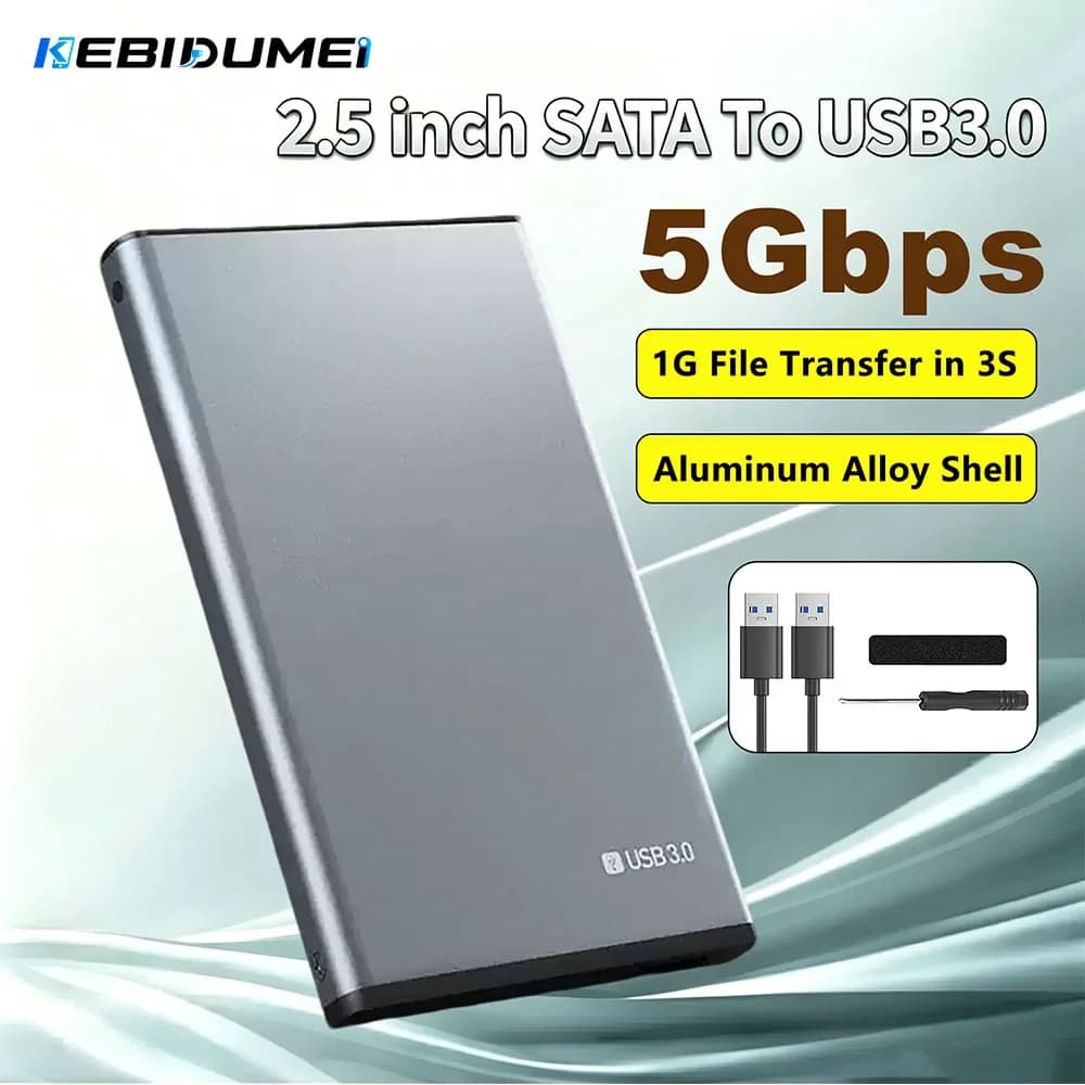 Kebidumei 2.5 Inch HDD Enclosure External Hard Drive Disk Aluminum Box 5Gbps SATA to USB3.0 SSD HDD Case Portable Storage Device
